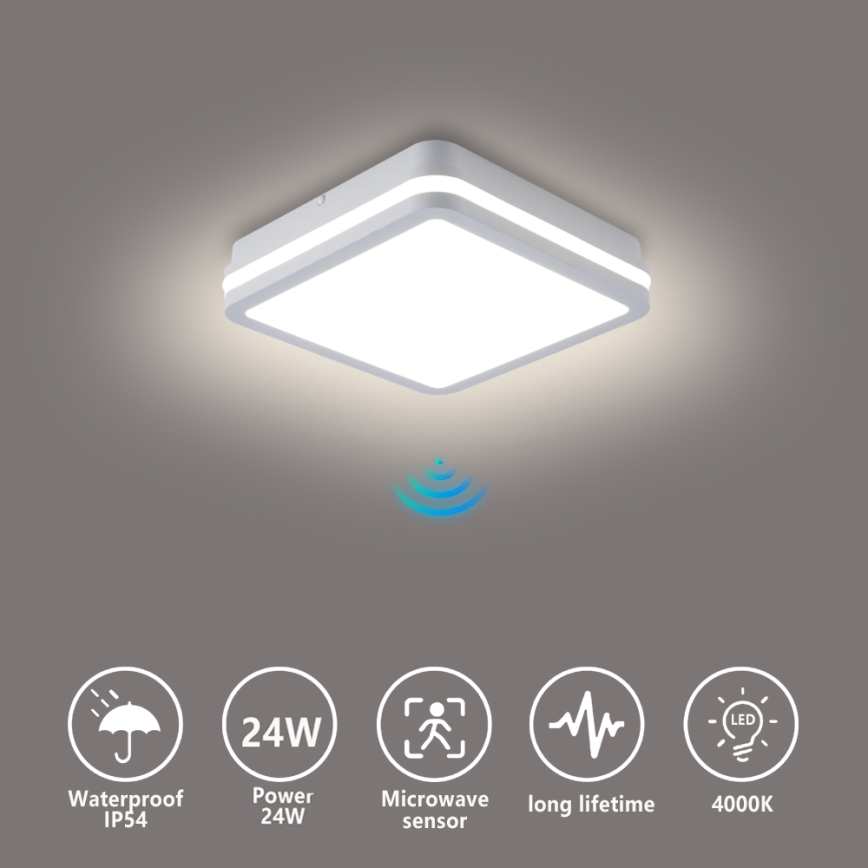 Brilagi - LED vanjska svjetiljka sa senzorom BENE LED/24W/230V 26x26 cm bijela IP54