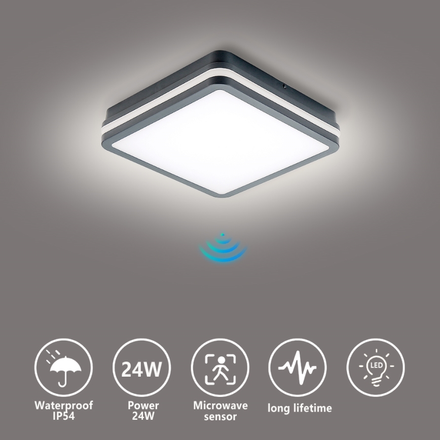 Brilagi - LED Vanjska svjetiljka sa senzorom BENE LED/24W/230V 26x26 cm antracit IP54