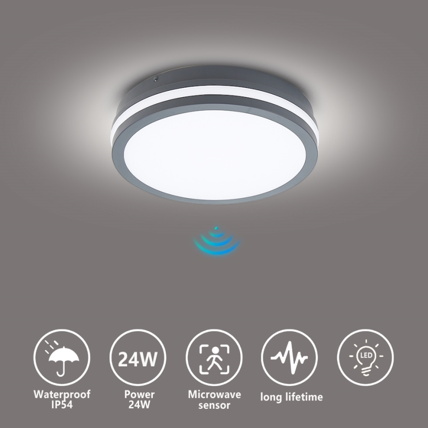 Brilagi - LED Vanjska svjetiljka sa senzorom BENE LED/24W/230V pr. 26 cm antracit IP54