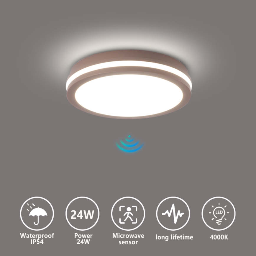 Brilagi - vanjska LED svjetiljka s detektorom pokreta BENE LED/24W/230V promjer 26 cm smeđa IP54