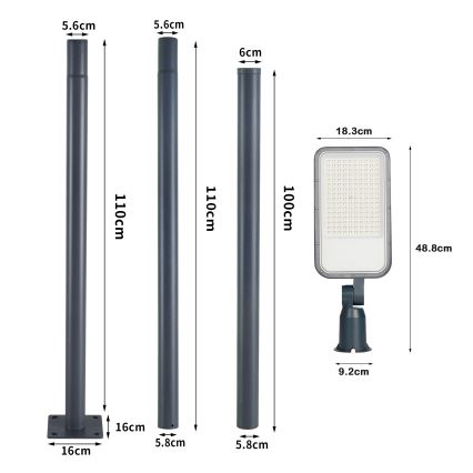 Brilagi - LED vanjska ulična svjetiljka sa stupom i zglobom 3 m URBANLIGHT LED/100W/230V antracit IP65