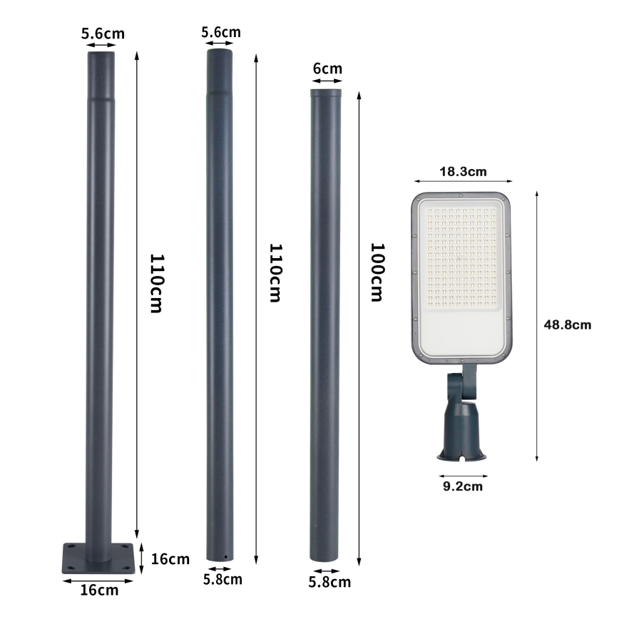 Brilagi - LED vanjska ulična svjetiljka sa stupom i zglobom 3 m URBANLIGHT LED/100W/230V antracit IP65