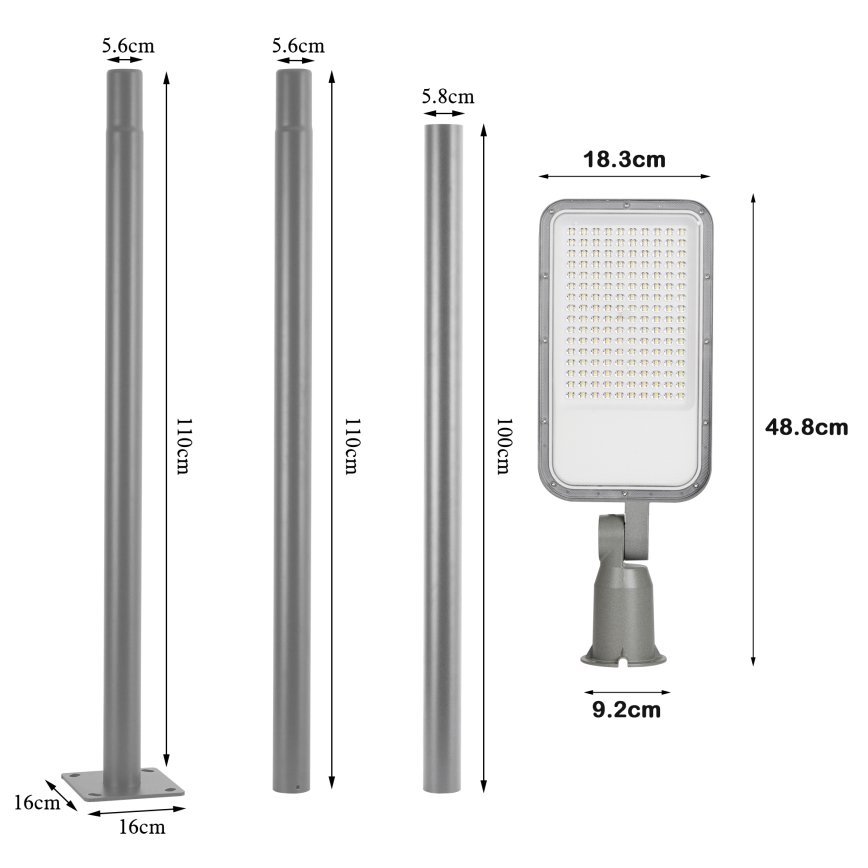 Brilagi - LED vanjska ulična svjetiljka sa stupom i zglobom 3 m URBANLIGHT LED/100W/230V siva IP65