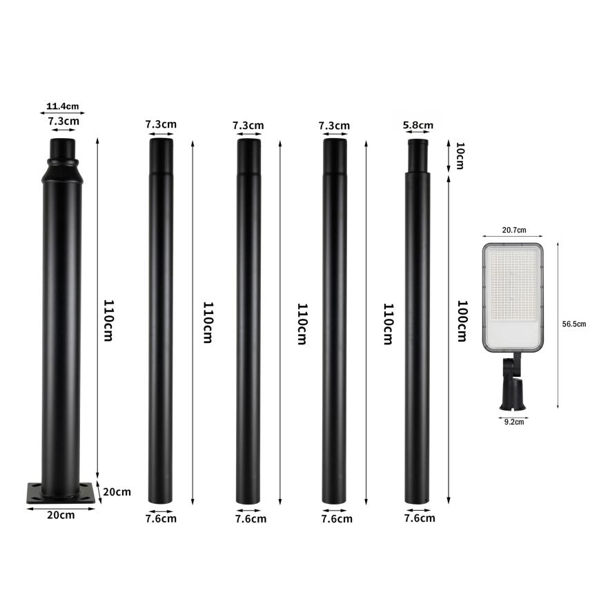 Brilagi - Vanjska ulična LED svjetiljka s 5 m stupom i zglobom URBANLIGHT LED/200W/230V crna IP65