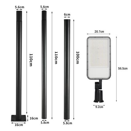 Brilagi - LED vanjska ulična lampa s stupom i zglobom 3 m URBANLIGHT LED/200W/230V crna IP65