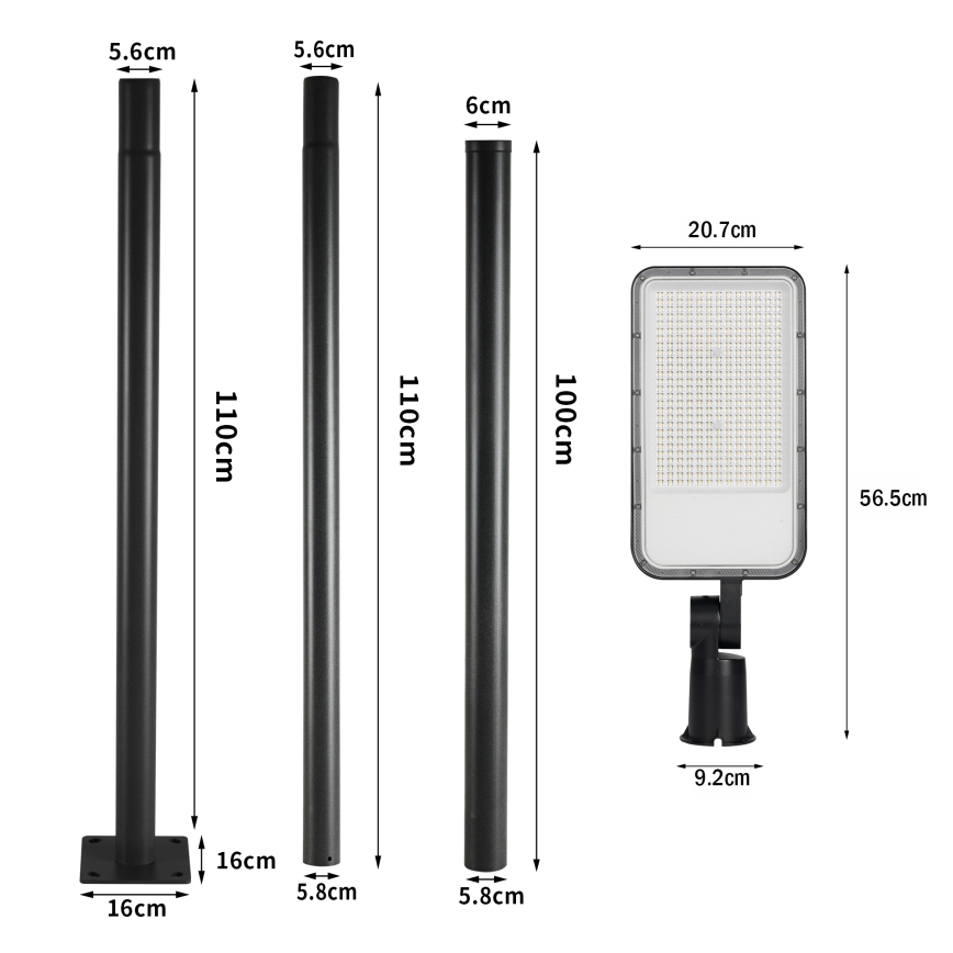 Brilagi - LED vanjska ulična lampa s stupom i zglobom 3 m URBANLIGHT LED/200W/230V crna IP65