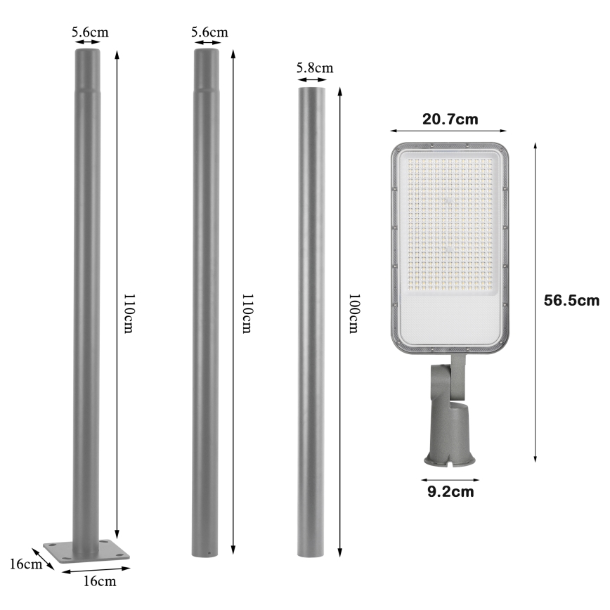 BRILAGI - LED vanjska ulična svjetiljka sa stupom i zglobom 3 m URBANLIGHT LED/200W/230V siva IP65