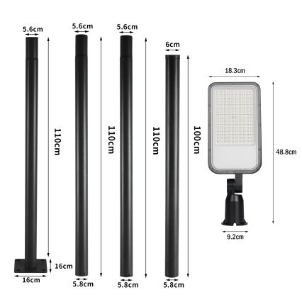 Brilagi - LED vanjska ulična svjetiljka sa stupom i zglobom 4 m URBANLIGHT LED/100W/230V crna IP65
