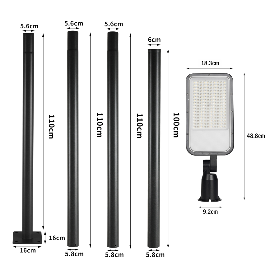 Brilagi - LED vanjska ulična svjetiljka sa stupom i zglobom 4 m URBANLIGHT LED/100W/230V crna IP65