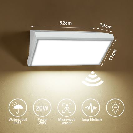 Brilagi - LED Vanjska zidna svjetiljka sa senzorom TRIANGLE LED/20W/230V bijela IP65