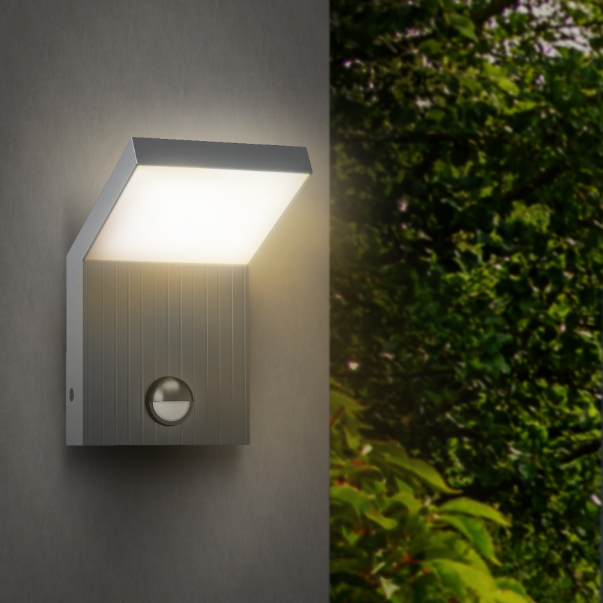Brilagi - LED vanjsko zidno svjetlo sa senzorom RIANO LED/8W/230V srebrno IP65
