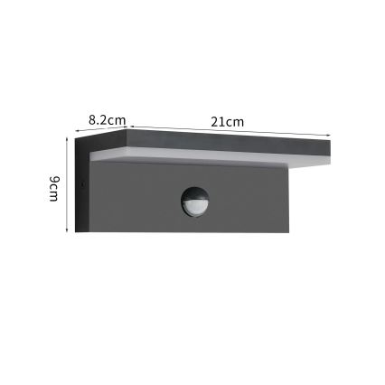 Brilagi - LED vanjsko zidno svjetlo sa senzorom TESSI LED/10W/230V crna IP54