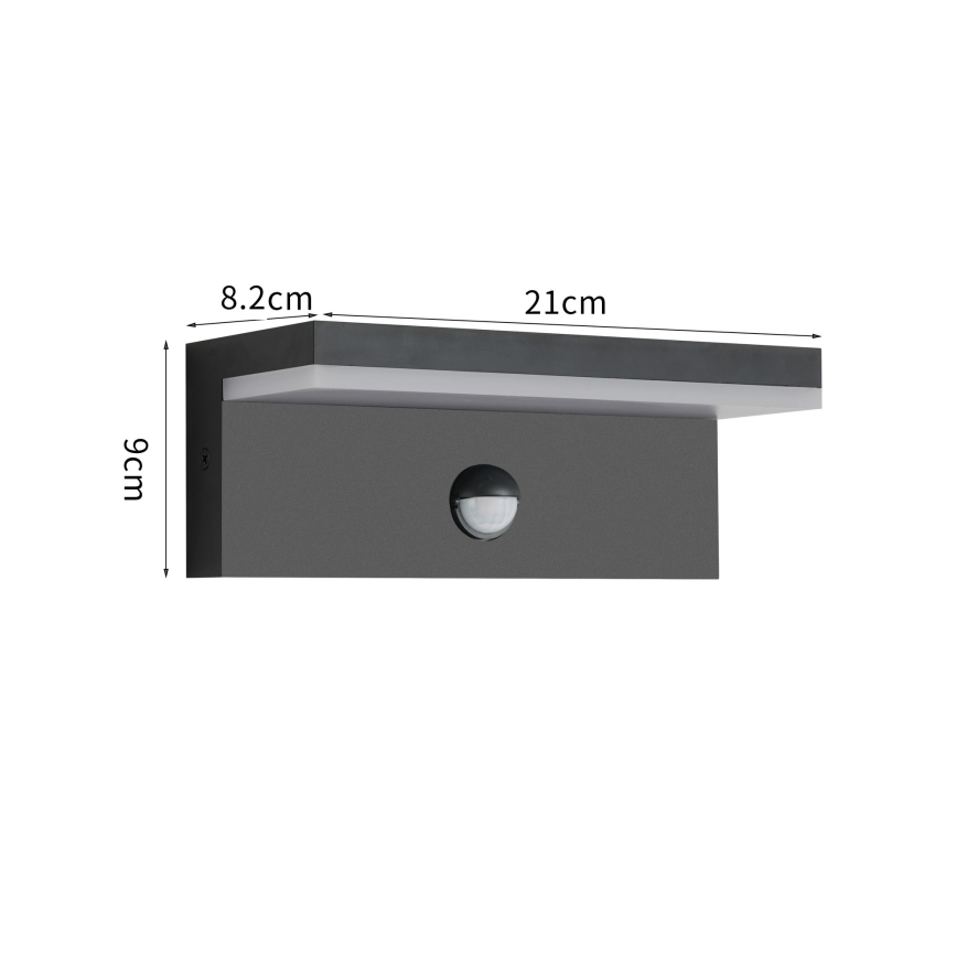Brilagi - LED vanjsko zidno svjetlo sa senzorom TESSI LED/10W/230V crna IP54