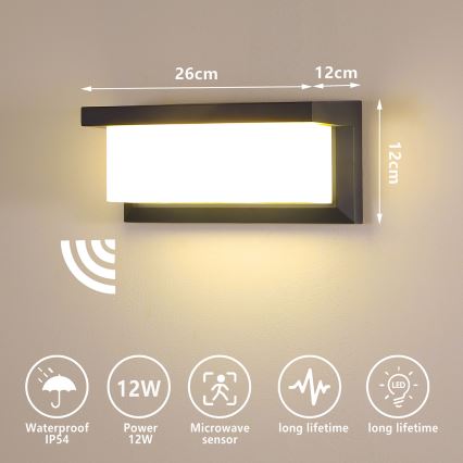Brilagi - LED Vanjska zidna svjetiljka sa senzorom BRICKY LED/12W/230V antracit IP54
