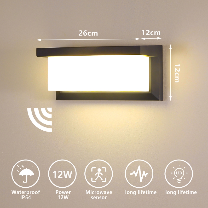 Brilagi - LED Vanjska zidna svjetiljka sa senzorom BRICKY LED/12W/230V antracit IP54