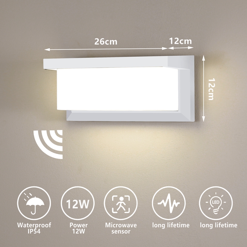 Brilagi - LED Vanjska zidna svjetiljka sa senzorom BRICKY LED/12W/230V bijela IP54