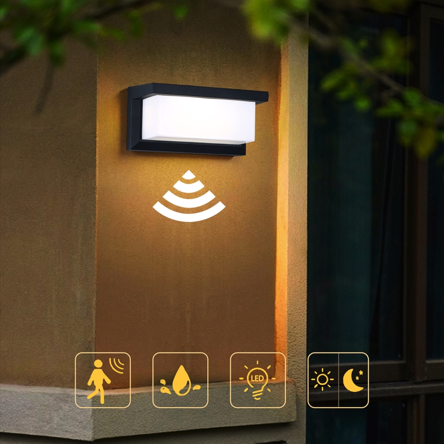 Brilagi - LED Vanjska zidna svjetiljka sa senzorom BRICKY LED/12W/230V crna IP54