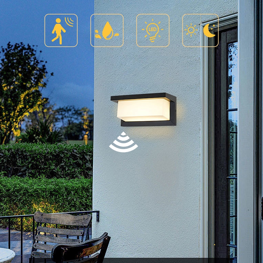 Brilagi - LED Vanjska zidna svjetiljka sa senzorom BRICKY LED/12W/230V crna IP54
