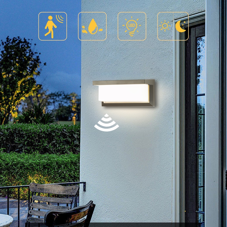 Brilagi - LED Vanjska zidna svjetiljka sa senzorom BRICKY LED/12W/230V siva IP54
