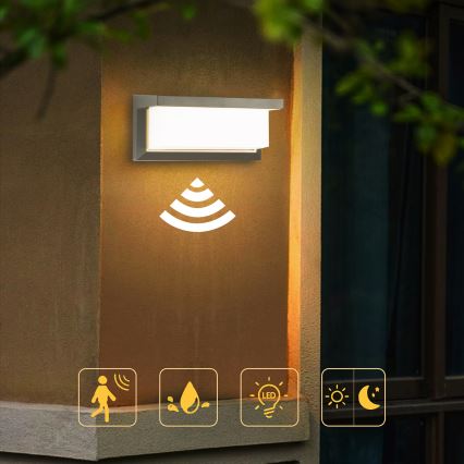 Brilagi - LED Vanjska zidna svjetiljka sa senzorom BRICKY LED/12W/230V siva IP54