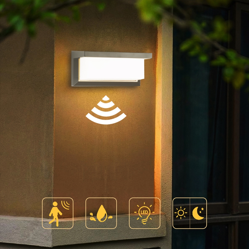 Brilagi - LED Vanjska zidna svjetiljka sa senzorom BRICKY LED/12W/230V siva IP54