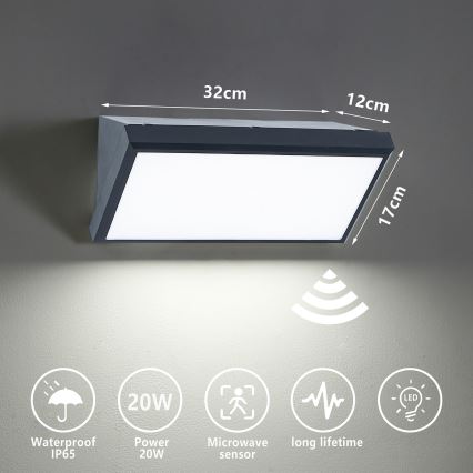 Brilagi - LED Vanjska zidna svjetiljka sa senzorom TRIANGLE LED/20W/230V antracit IP65