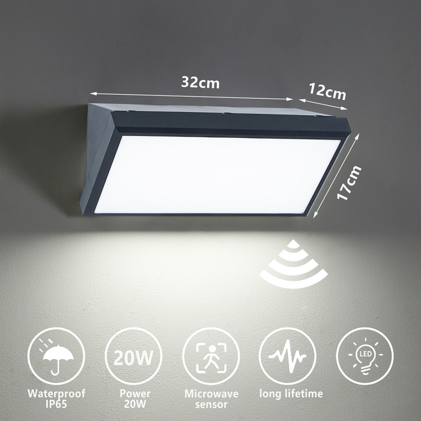 Brilagi - LED Vanjska zidna svjetiljka sa senzorom TRIANGLE LED/20W/230V antracit IP65