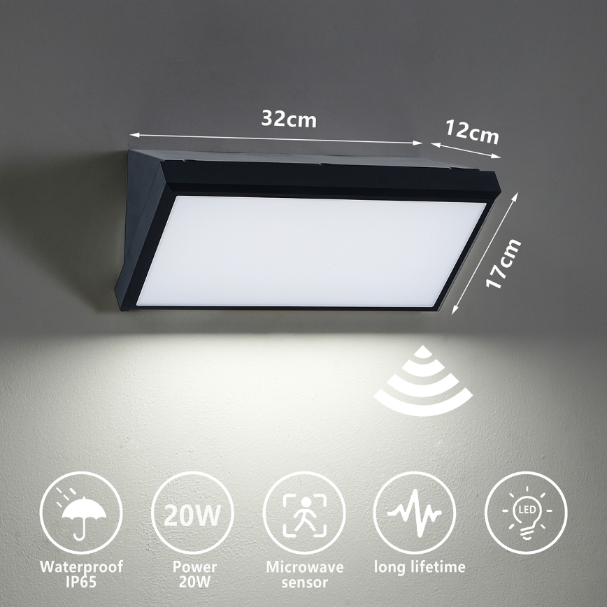 Brilagi - LED Vanjska zidna svjetiljka sa senzorom TRIANGLE LED/20W/230V crna IP65