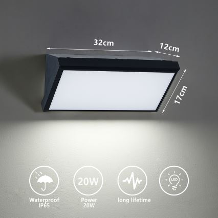 Brilagi - LED Vanjska zidna svjetiljka TRIANGLE LED/20W/230V crna IP65