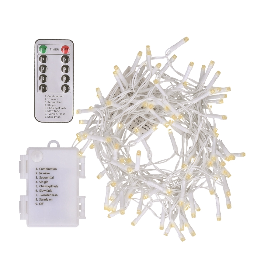 Brilagi - LED Vanjske božićne lampice 120xLED/8 funkcija/3xAA 9,5m bijela IP44 topla bijela + daljinski upravljač