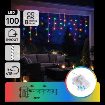 BRILAGI - LED vanjski božićni lanac 100xLED/3xAA/8 funkcija 8x0,6m IP44 višebojan