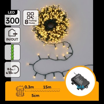 BRILAGI - LED vanjski božićni lanac 300xLED/3xAA/8 funkcija 15,3m IP44 topla bijela