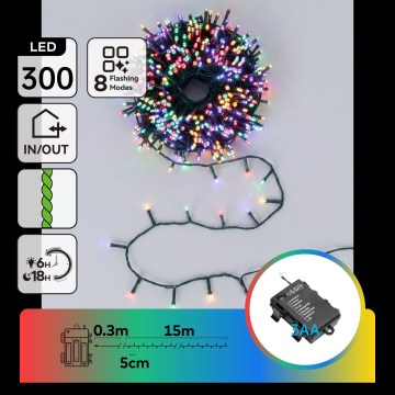 BRILAGI - LED vanjski božićni lanac 300xLED/3xAA/8 funkcija 15,3m IP44 višebojno