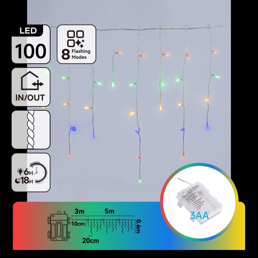 BRILAGI - LED vanjski božićni lanac 100xLED/3xAA/8 funkcija 8x0,6m IP44 višebojan