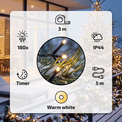 BRILAGI - LED vanjski božićni niz 180xLED 8m IP44 topla bijela