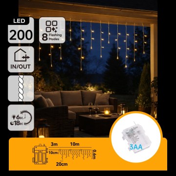 BRILAGI - LED vanjski božićni svjetlosni niz 200xLED/3xAA/8 funkcija 13x0,6m IP44 topla bijela
