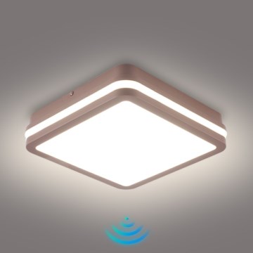 Brilagi - LED vanjsko stropno svjetlo BENE s integriranim senzorom LED/18W/230V 21,5x21,5 cm smeđe IP54
