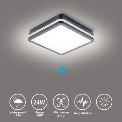Brilagi - LED vanjska svjetiljka s detektorom pokreta BENE LED/24W/230V 26x26 cm antracit IP54