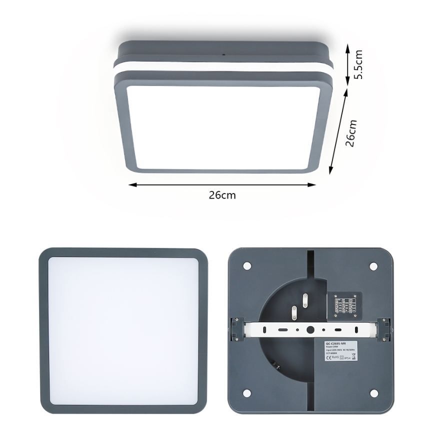 Brilagi - LED vanjska svjetiljka s detektorom pokreta BENE LED/24W/230V 26x26 cm antracit IP54