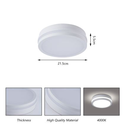Brilagi - LED vanjsko stropno svjetlo sa senzorom BENE LED/18W/230V Ø 21,5 cm bijela IP54