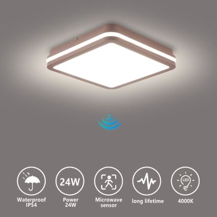 Brilagi - LED vanjsko stropno svjetlo s senzorom BENE LED/24W/230V 26x26 cm smeđe IP54