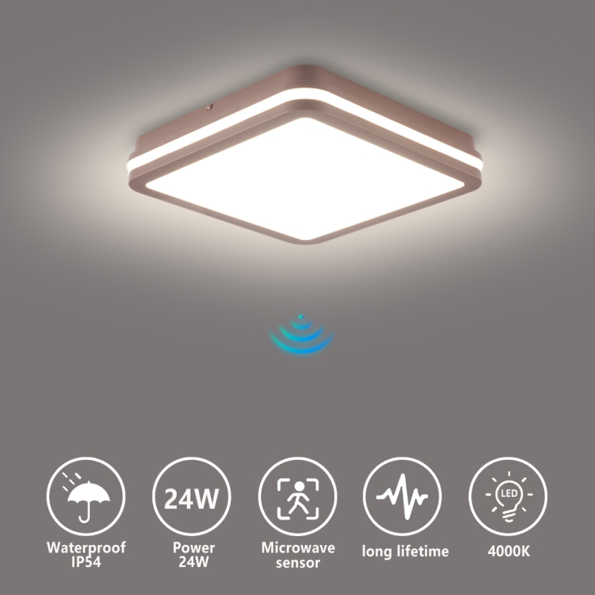 Brilagi - LED vanjsko stropno svjetlo s senzorom BENE LED/24W/230V 26x26 cm smeđe IP54