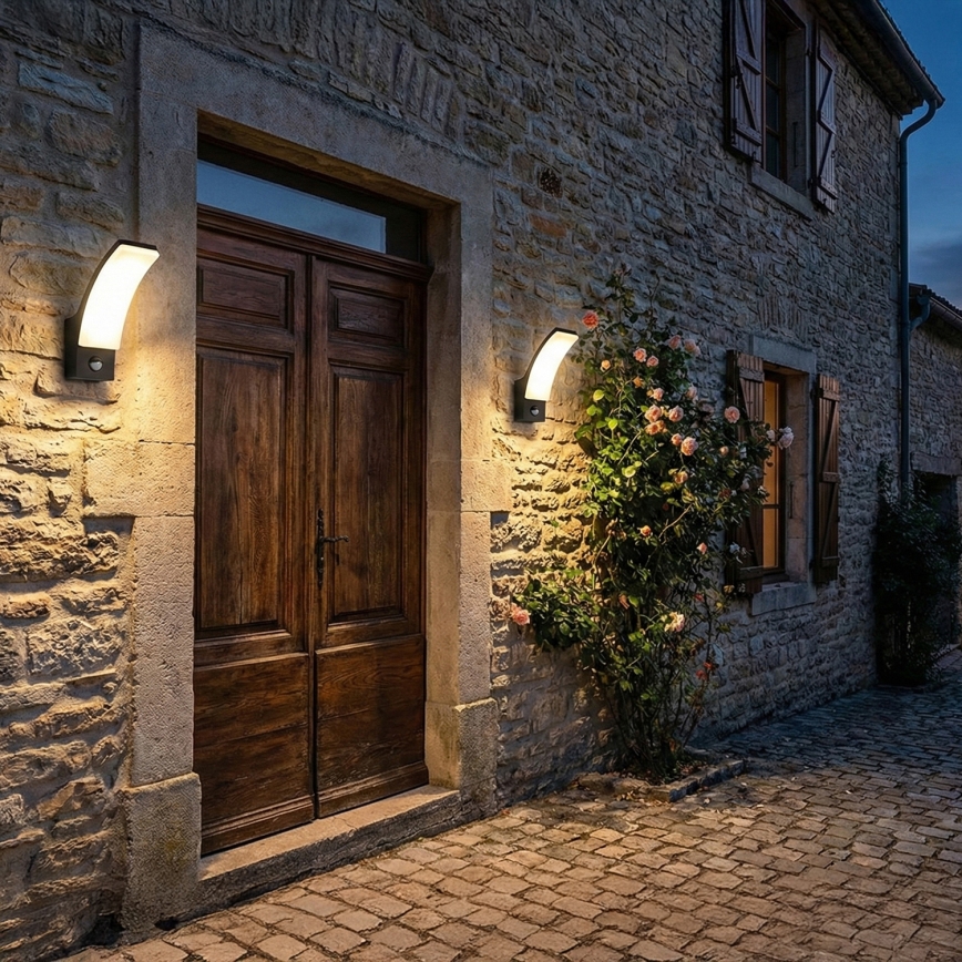 BRILAGI - LED vanjska zidna svjetiljka s senzorom pokreta i sumraka ARCELO LED/12W/230V IP65 crna