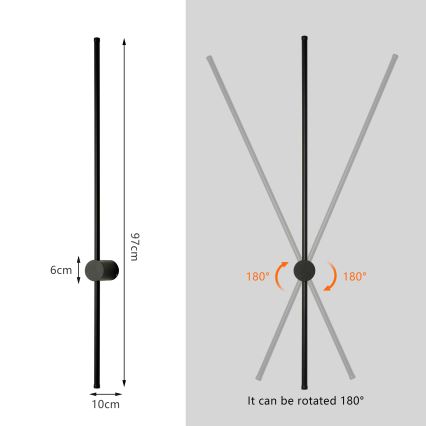 Brilagi - Vanjsko zidno LED svjetlo AURA 20W/230V 3000K IP54 97 cm crno CRI 90