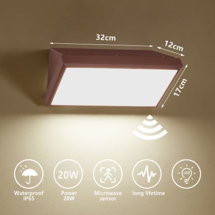 Brilagi - LED vanjsko zidno svjetlo sa senzorom TRIANGLE LED/20W/230V smeđe IP65