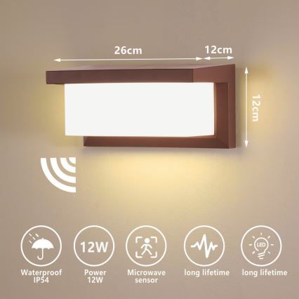Brilagi - LED vanjsko zidno svjetlo sa senzorom BRICKY LED/12W/230V smeđa IP54
