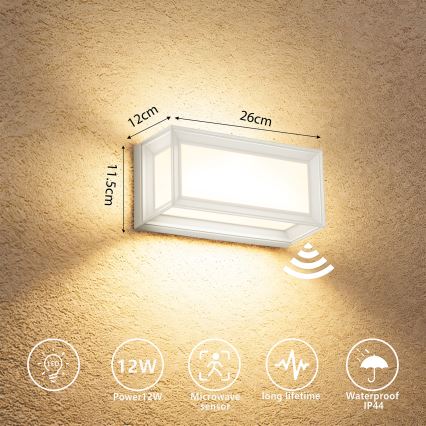 Brilagi - PARKER LED vanjsko zidno svjetlo s senzorom, 12W/230V, bijelo, IP44