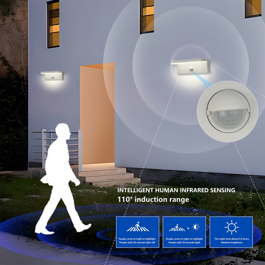 Brilagi - LED vanjsko zidno svjetlo sa senzorom TESSI LED/10W/230V bijela IP54