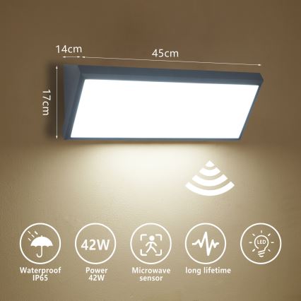 Brilagi - LED vanjsko zidno svjetlo sa senzorom TRIANGLE LED/42W/230V 45 cm antracit IP65