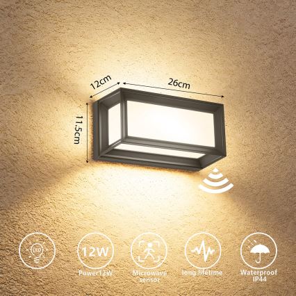 Brilagi - LED vanjsko zidno svjetlo s senzorom PARKER LED/12W/230V antracit IP44